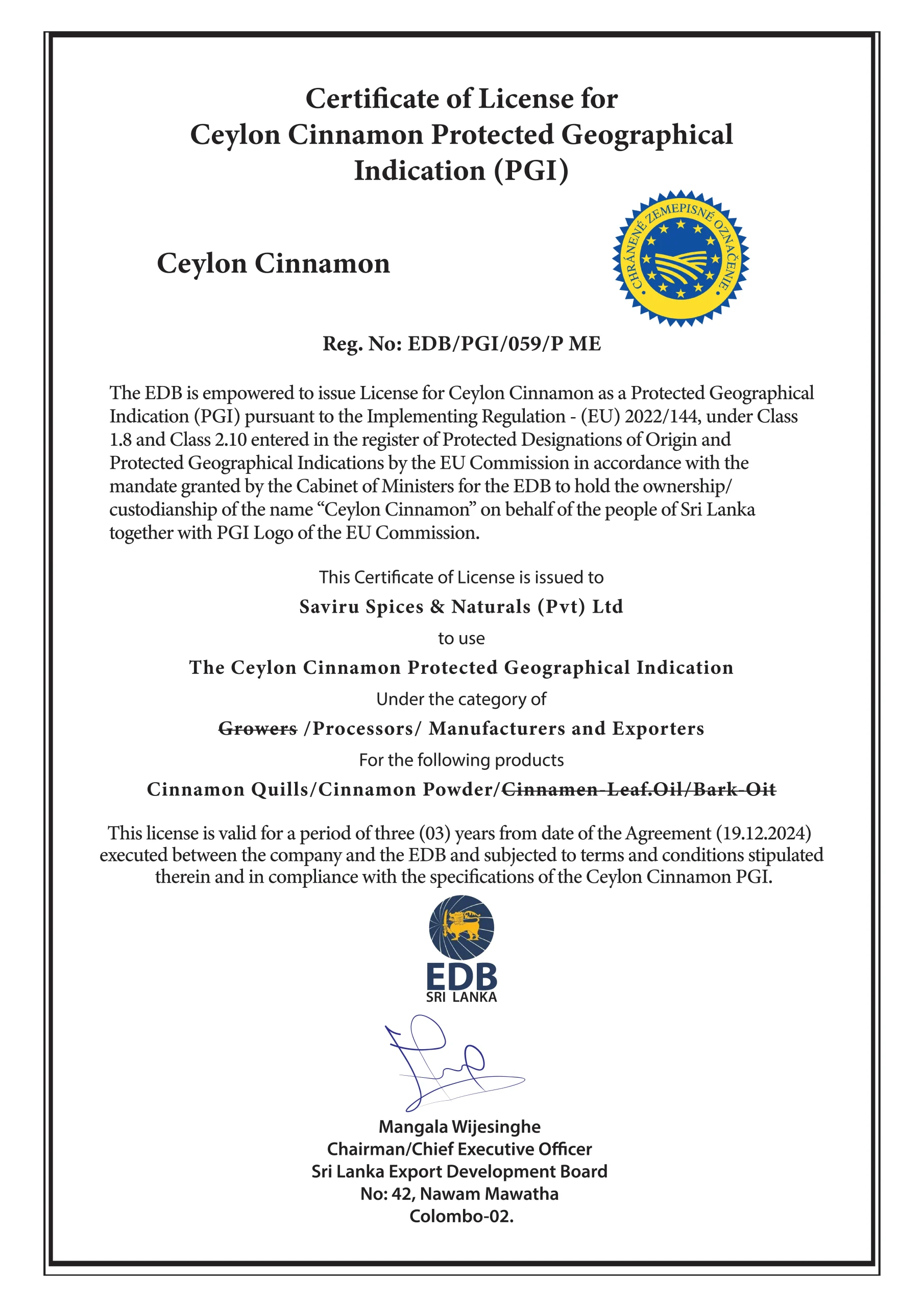 PGI Certificate